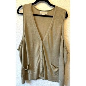MICHAEL Michael Kors Sweater Vest L XL Beige Oversized Button‎ Up Lightweight